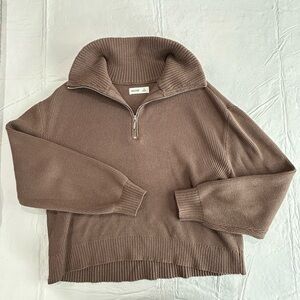 Hollister Brown Zip-Collar Oversized Sweater